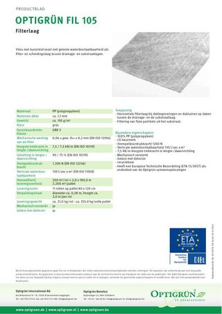 Eerste pagina van de technische fiche FIL 105