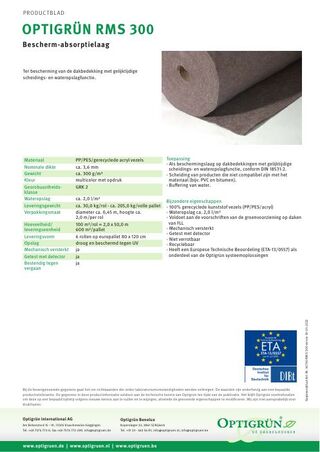 Eerste pagina van de technische fiche RMS 300