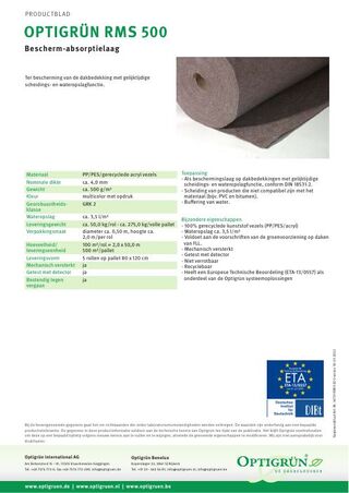 Eerste pagina van de technische fiche RMS 500