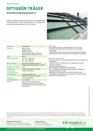 Eerste pagina van de technische fiche Schuifbeveiligingssysteem T