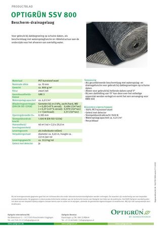 Eerste pagina van de technische fiche SSV 800
