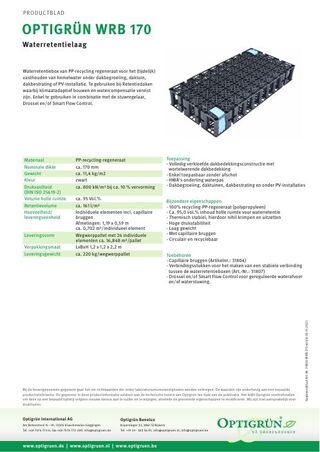 Eerste pagina van de technische fiche WRB 170