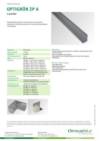 Eerste pagina van de technische fiche ZP A
